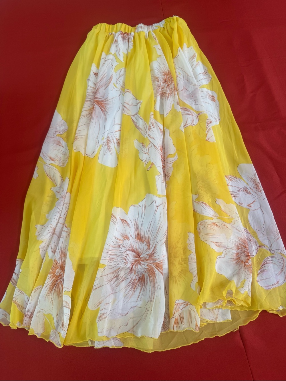 Chicwish Yellow Floral Maxi Skirt with White & Peach Blooms